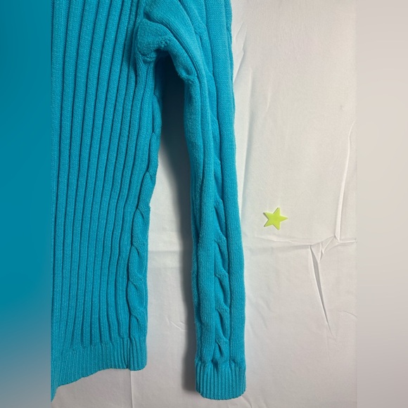 Y2K Wool Blend Cable Knit Turquoise Turtleneck with Silver Zipper Size M - Picture 12 of 16